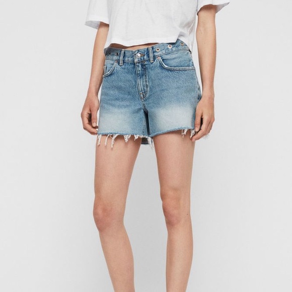 All Saints Everly Eyelet Low-Rise Denim Shorts (light wash) - Picture 4 of 8